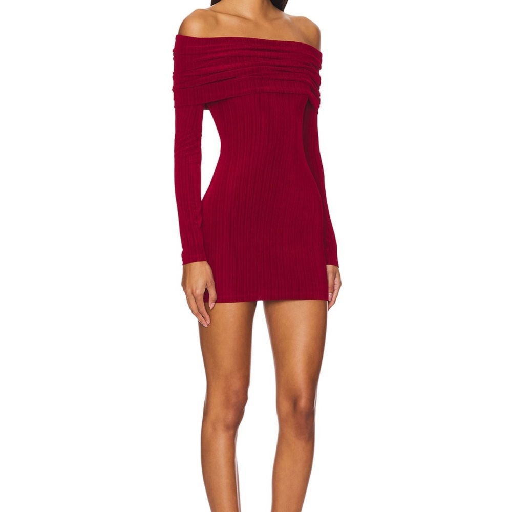 Superdown Off-Shoulder Ribbed Bodycon Dress - Red